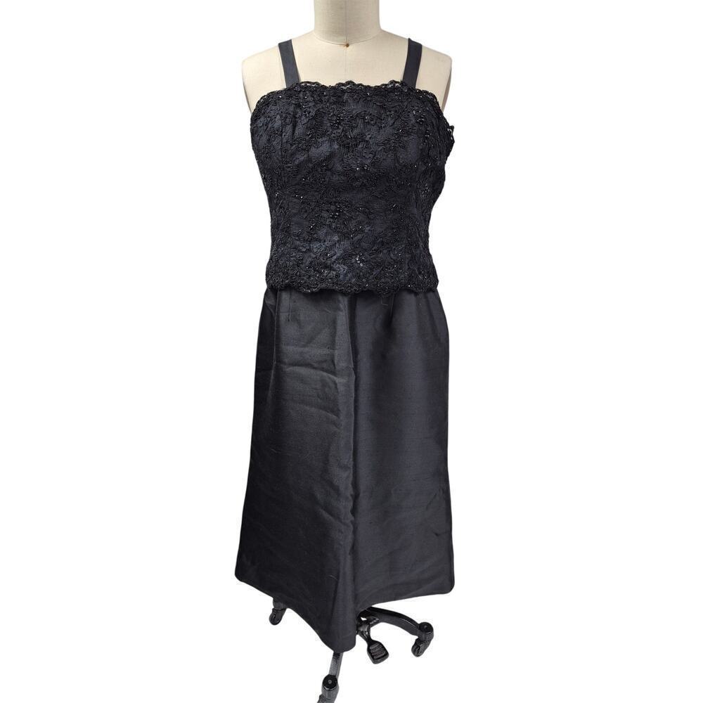 Montage Mon Cheri Black Polyester Formal Dress Fully Lined Beaded Lace Sz 16